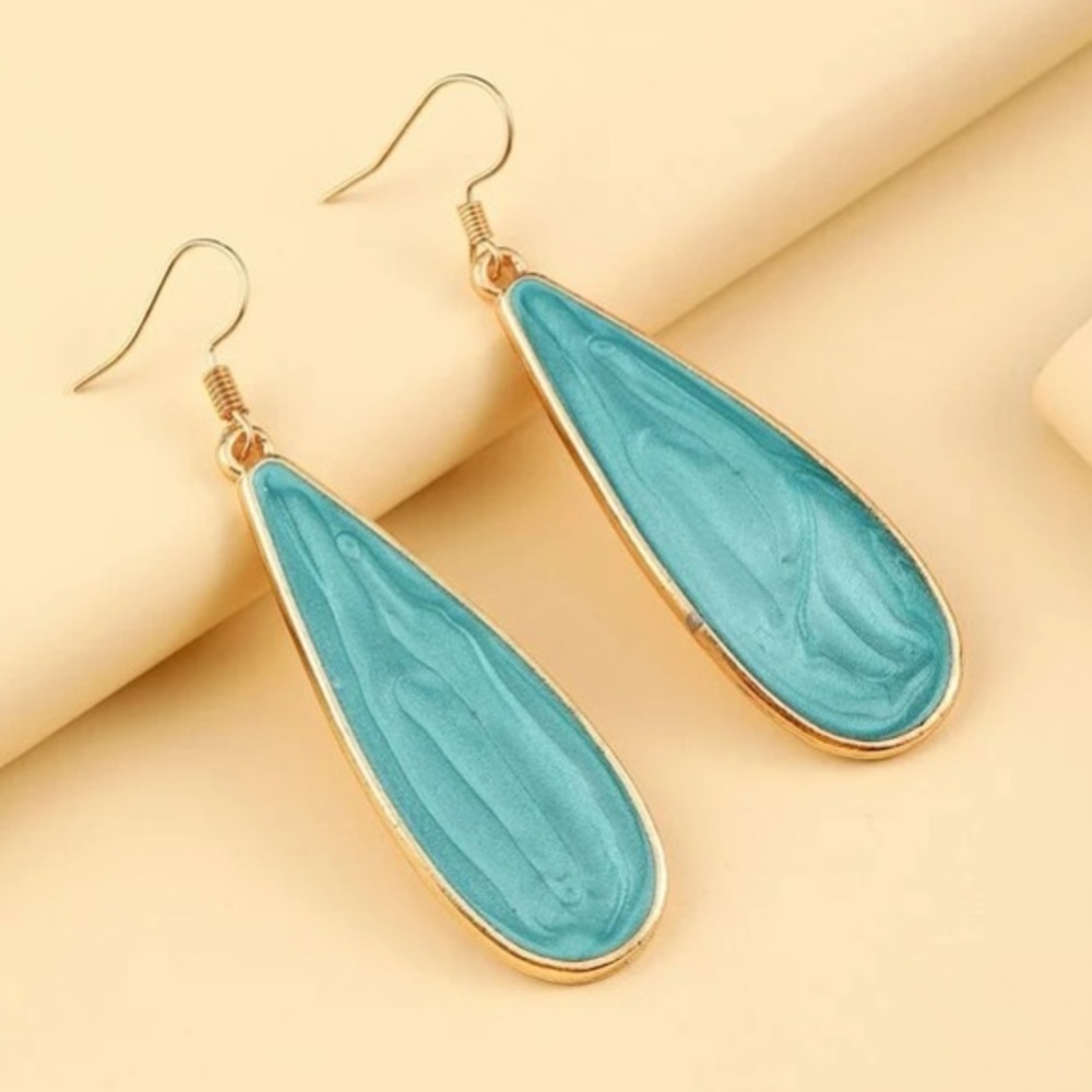 Water Drop Earrings Turquoise Golden - Picture 1 of 5